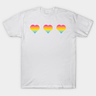 Bi+ Hearts Pansexual Flag (Vertical Gradient Trio) T-Shirt